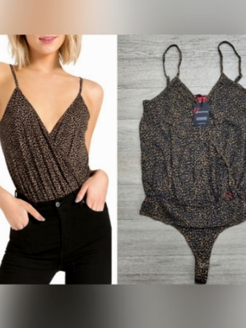 n:PHILANTHROPY Brown Leopard-Print Plunge Front Bodysuit Sz Small